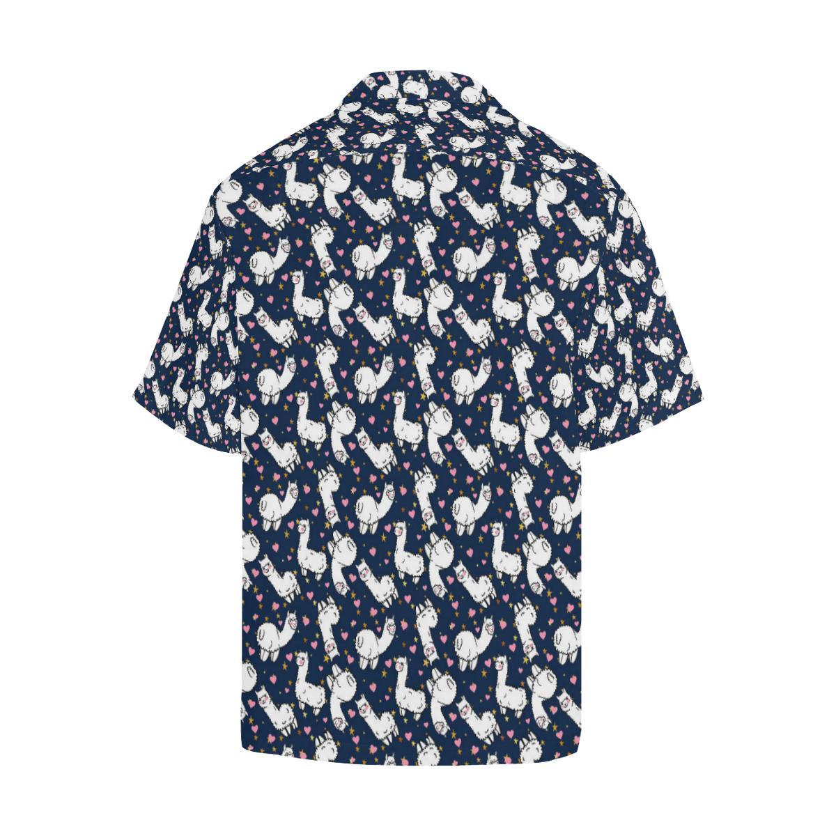 Alpaca Heart Star Design Themed Print Men Aloha Hawaiian Shirt