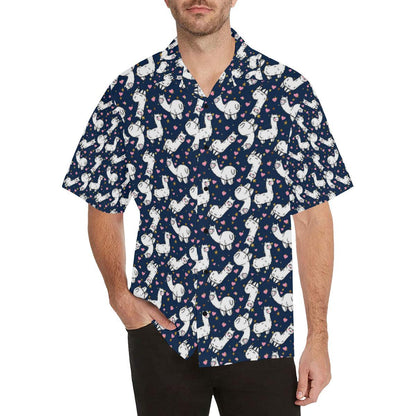 Alpaca Heart Star Design Themed Print Men Aloha Hawaiian Shirt