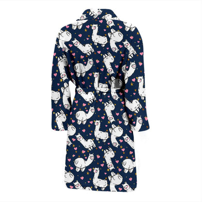 Alpaca Heart Star Design Themed Print Men Bath Robe-JTAMIGO.COM