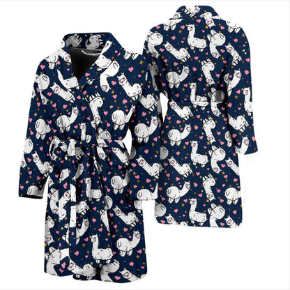 Alpaca Heart Star Design Themed Print Men Bath Robe-JTAMIGO.COM