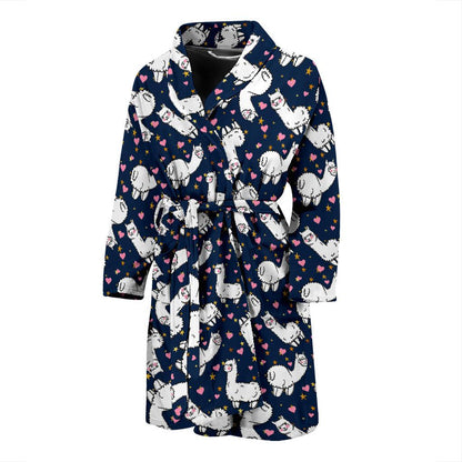 Alpaca Heart Star Design Themed Print Men Bath Robe-JTAMIGO.COM