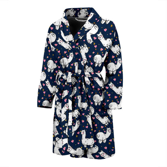 Alpaca Heart Star Design Themed Print Men Bath Robe-JTAMIGO.COM