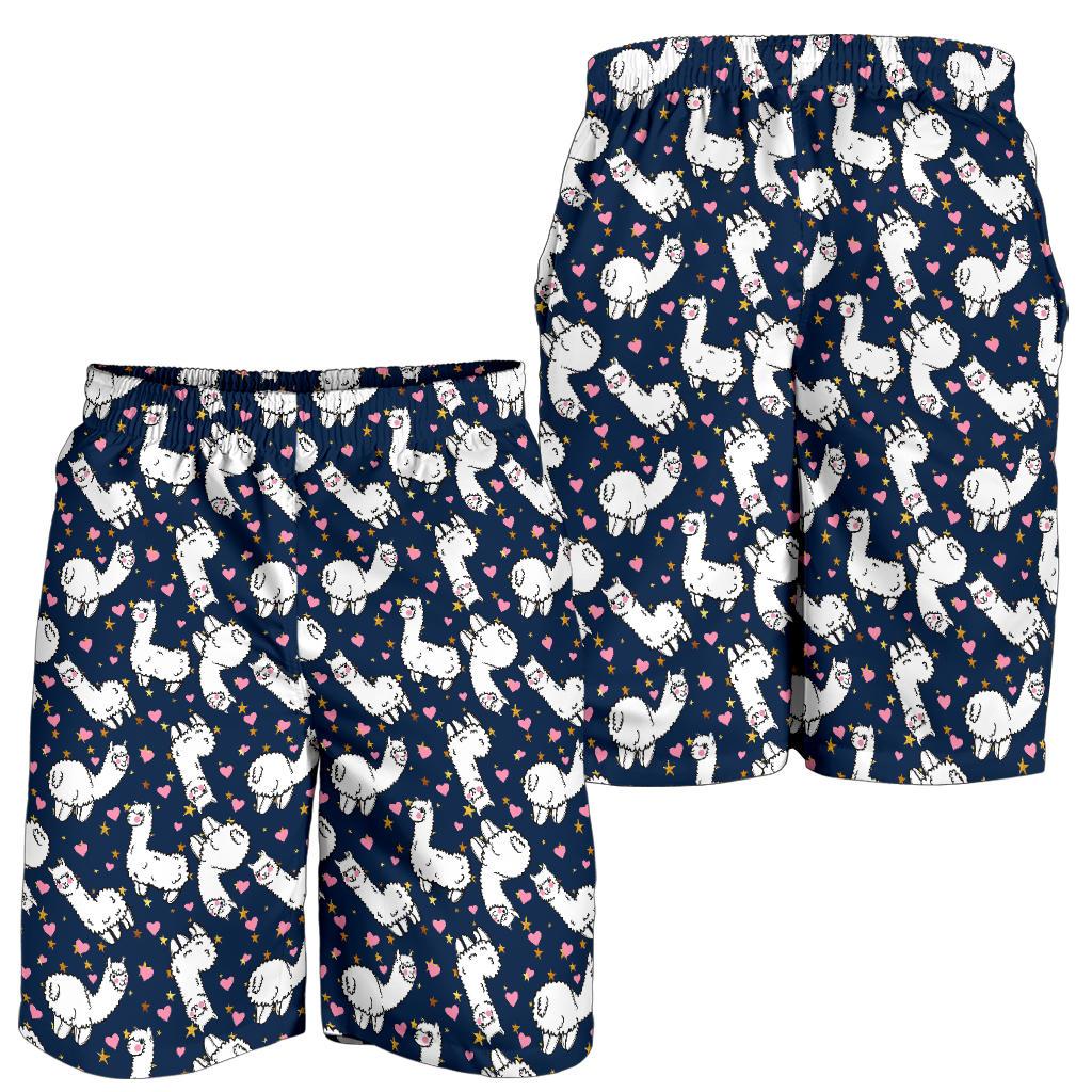 Alpaca Heart Star Design Themed Print Mens Shorts-JTAMIGO.COM