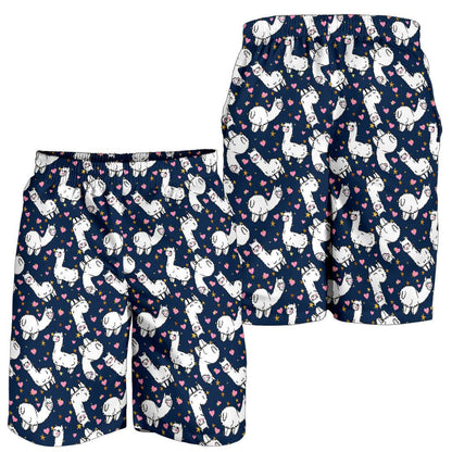 Alpaca Heart Star Design Themed Print Mens Shorts-JTAMIGO.COM
