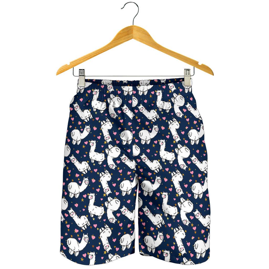 Alpaca Heart Star Design Themed Print Mens Shorts-JTAMIGO.COM