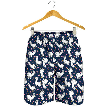 Alpaca Heart Star Design Themed Print Mens Shorts-JTAMIGO.COM