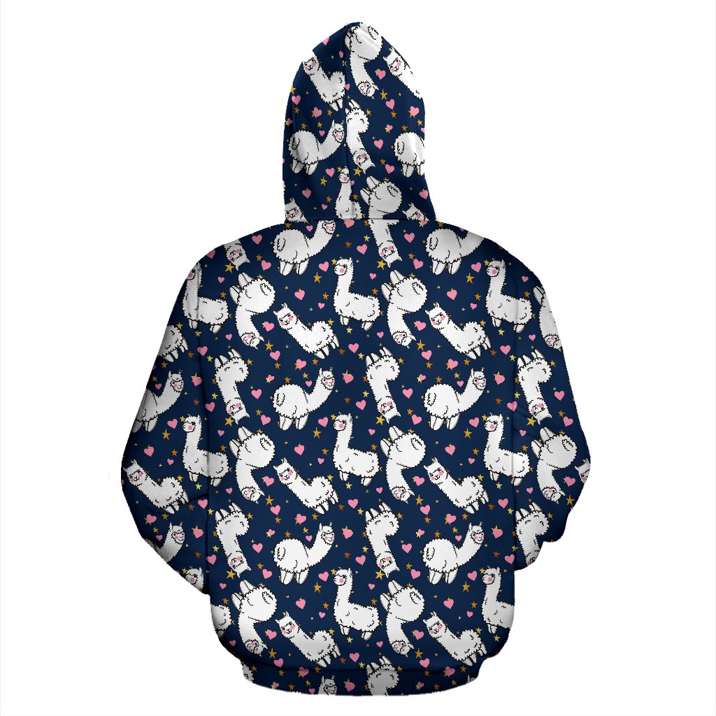 Alpaca Heart Star Design Themed Print Pullover Hoodie