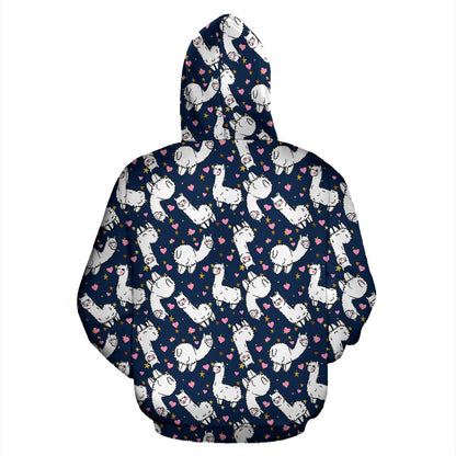 Alpaca Heart Star Design Themed Print Pullover Hoodie