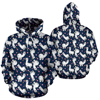 Alpaca Heart Star Design Themed Print Pullover Hoodie