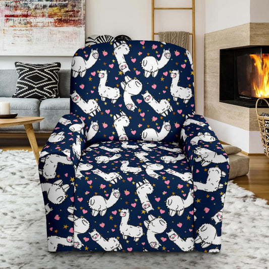 Alpaca Heart Star Design Themed Print Single Sofa Slipcover -JTAMIGO.COM