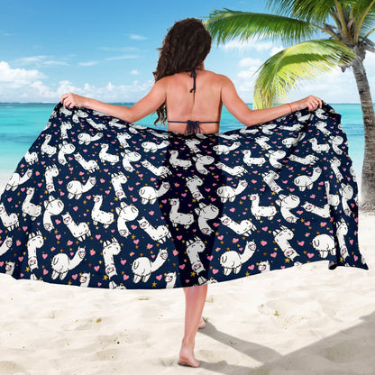 Alpaca Heart Star Design Themed Print Sarong Pareo Wrap