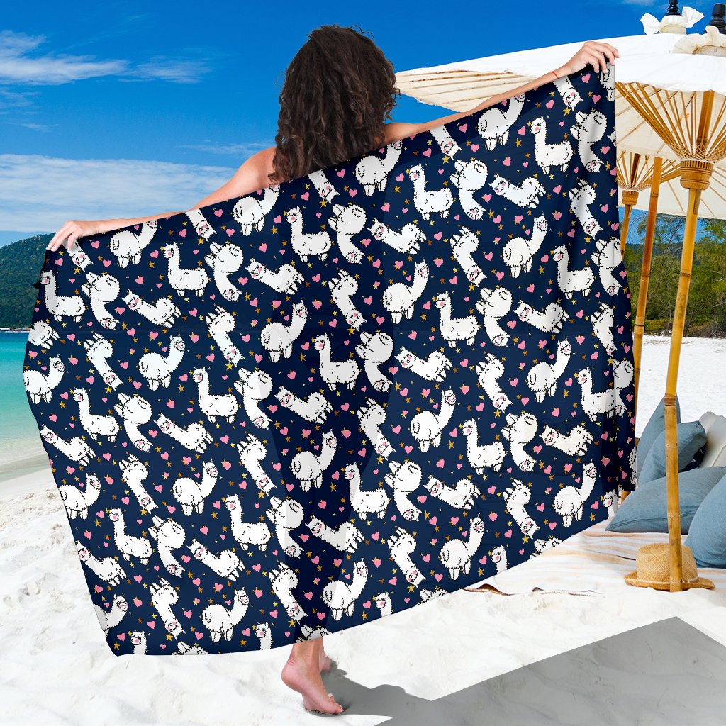 Alpaca Heart Star Design Themed Print Sarong Pareo Wrap