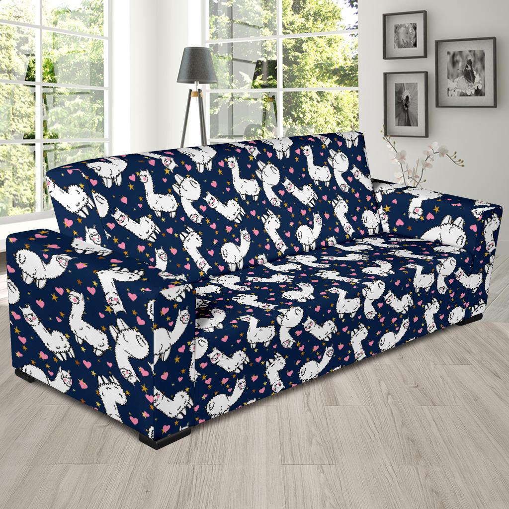 Alpaca Heart Star Design Themed Print Sofa Slipcover-JTAMIGO.COM