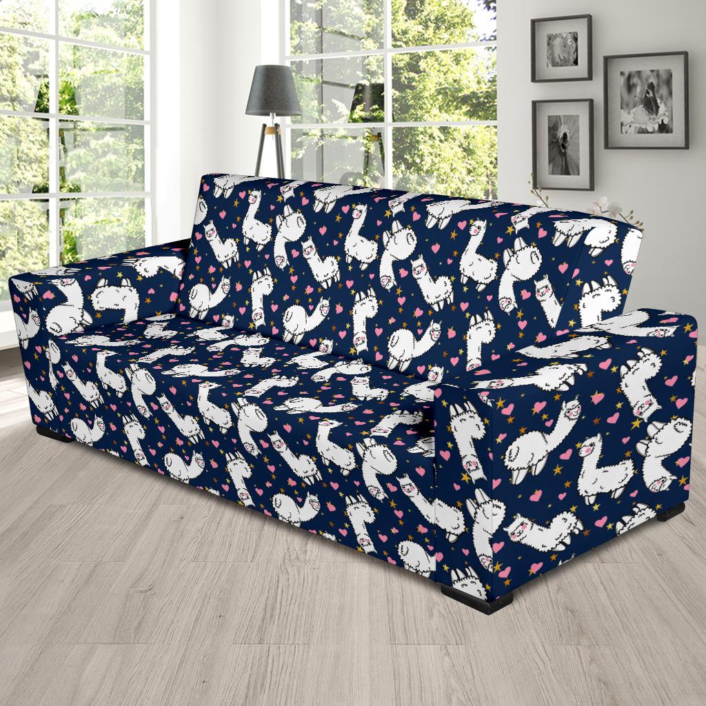 Alpaca Heart Star Design Themed Print Sofa Slipcover-JTAMIGO.COM