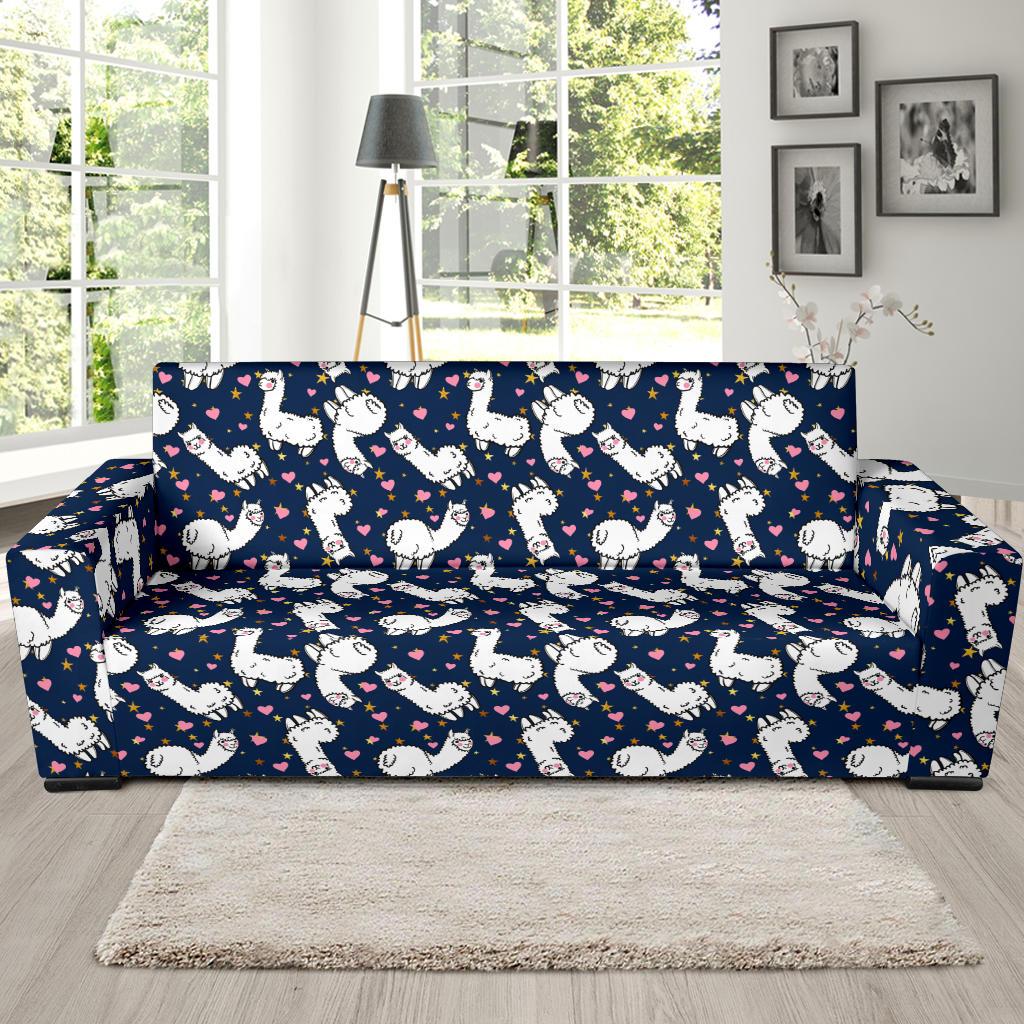 Alpaca Heart Star Design Themed Print Sofa Slipcover-JTAMIGO.COM