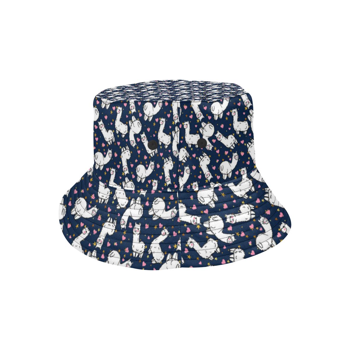 Alpaca Heart Star Design Themed Print Unisex Bucket Hat