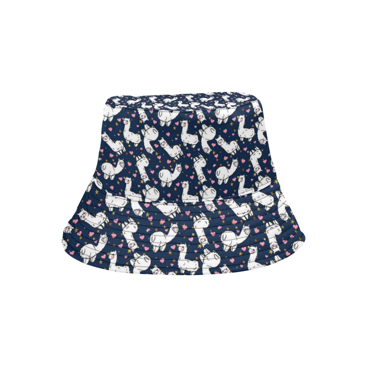 Alpaca Heart Star Design Themed Print Unisex Bucket Hat