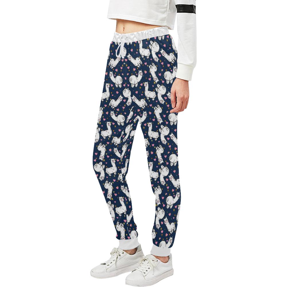 Alpaca Heart Star Design Themed Print Unisex Casual Sweatpants (Model L11)-JTAMIGO.COM