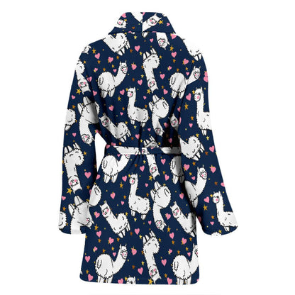 Alpaca Heart Star Design Themed Print Women Bath Robe-JTAMIGO.COM