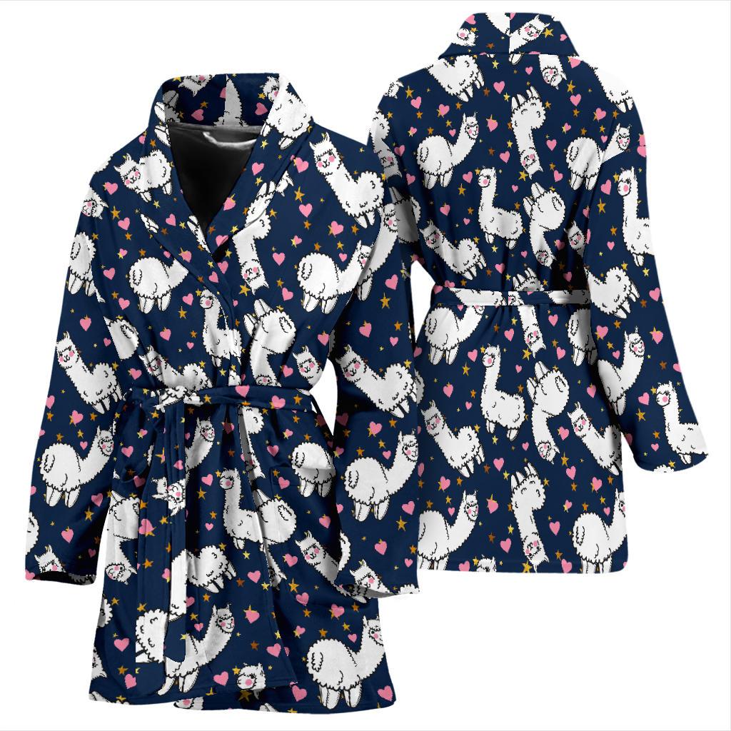 Alpaca Heart Star Design Themed Print Women Bath Robe-JTAMIGO.COM