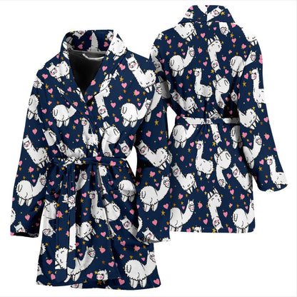 Alpaca Heart Star Design Themed Print Women Bath Robe-JTAMIGO.COM