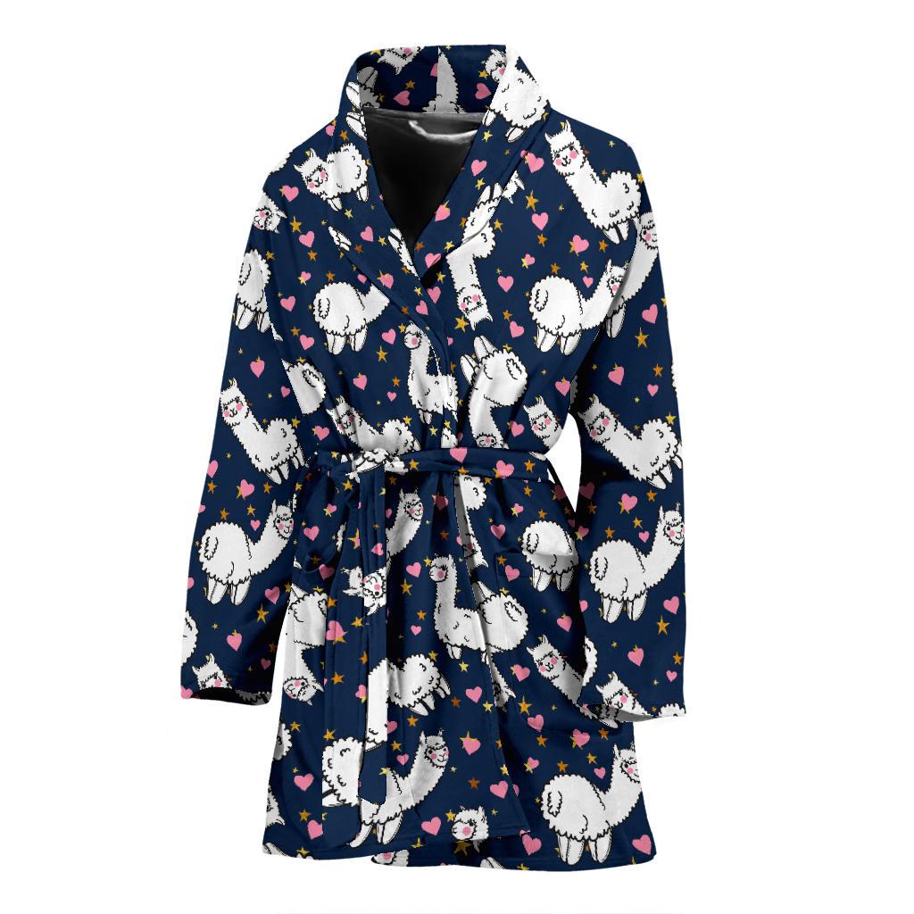 Alpaca Heart Star Design Themed Print Women Bath Robe-JTAMIGO.COM