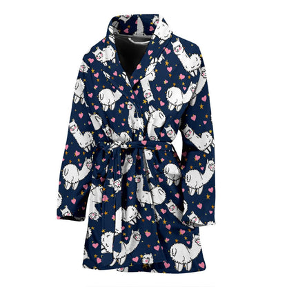 Alpaca Heart Star Design Themed Print Women Bath Robe-JTAMIGO.COM