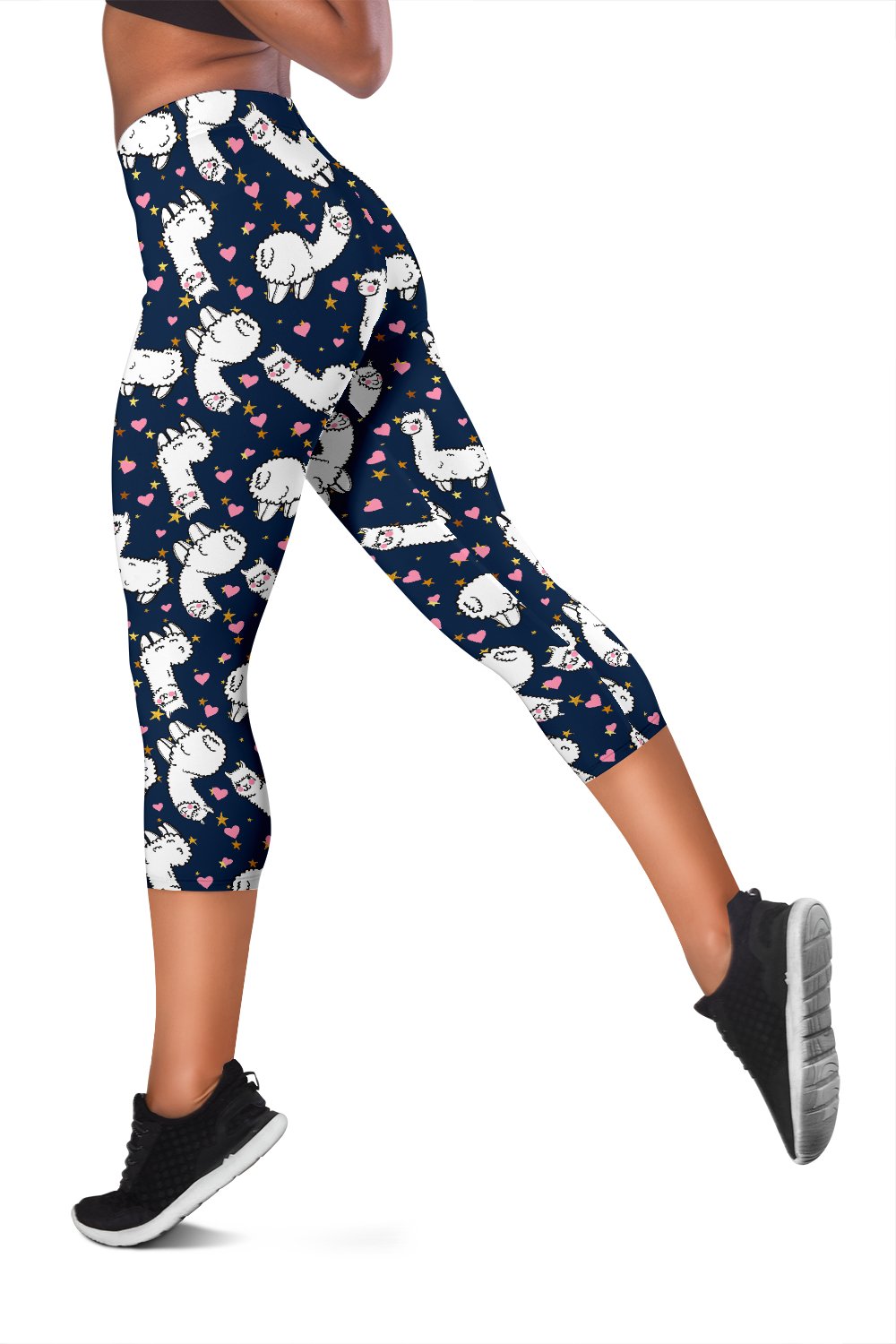 Alpaca Heart Star Design Themed Print Women Capris