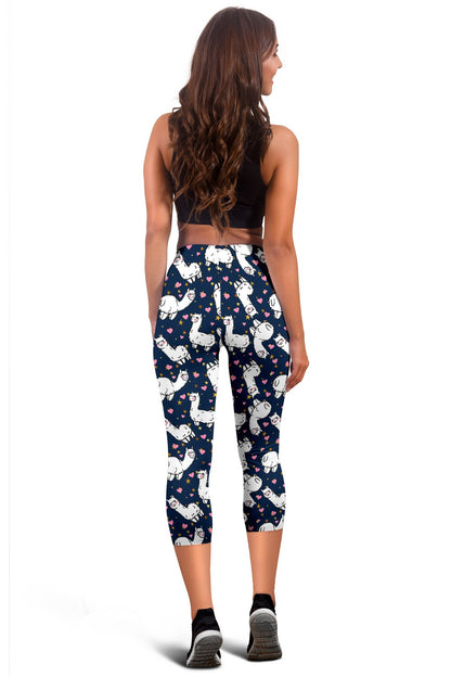 Alpaca Heart Star Design Themed Print Women Capris