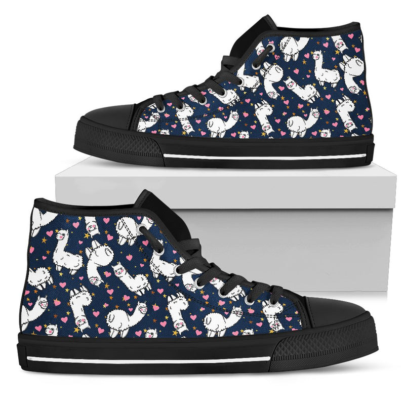 Alpaca Heart Star Design Themed Print Women High Top Shoes