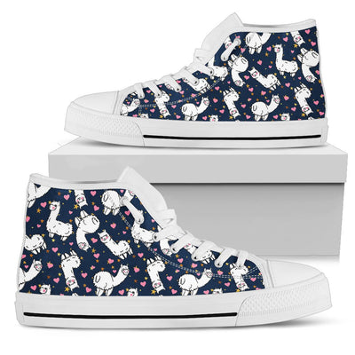 Alpaca Heart Star Design Themed Print Women High Top Shoes