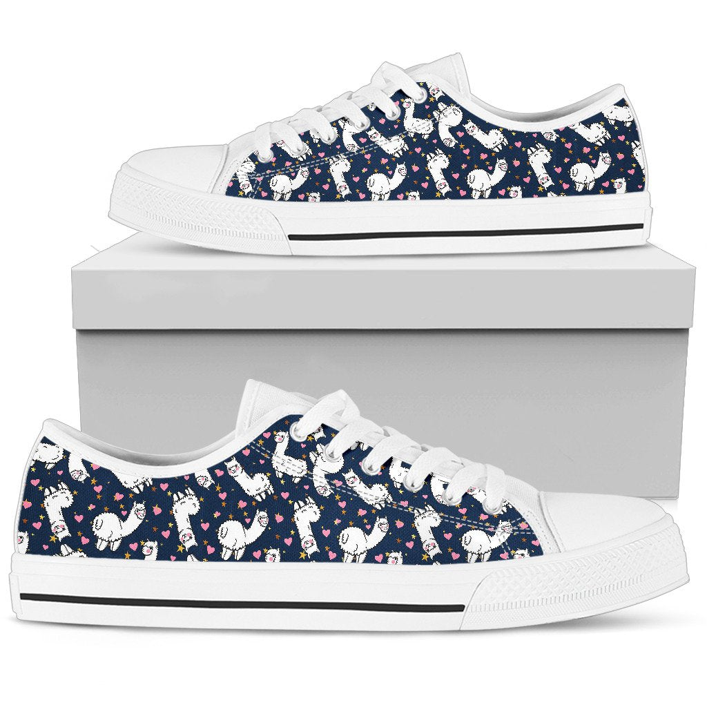 Alpaca Heart Star Design Themed Print Women Low Top Shoes