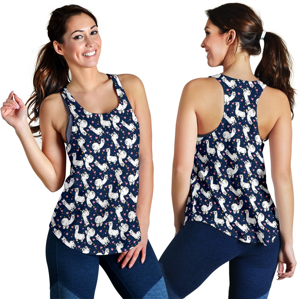 Alpaca Heart Star Design Themed Print Women Racerback Tank Top