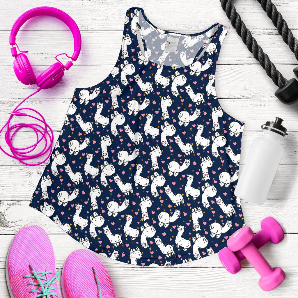 Alpaca Heart Star Design Themed Print Women Racerback Tank Top
