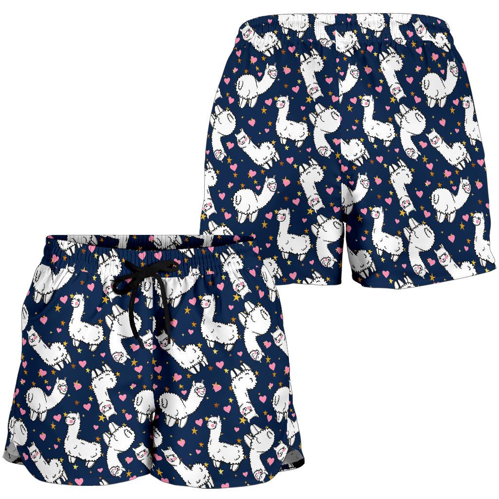 Alpaca Heart Star Design Themed Print Women Shorts-JTAMIGO.COM