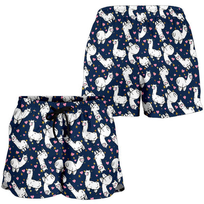 Alpaca Heart Star Design Themed Print Women Shorts-JTAMIGO.COM