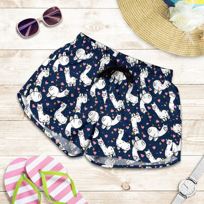 Alpaca Heart Star Design Themed Print Women Shorts-JTAMIGO.COM