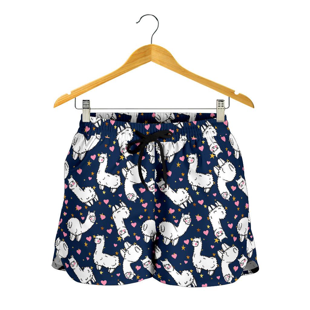Alpaca Heart Star Design Themed Print Women Shorts-JTAMIGO.COM