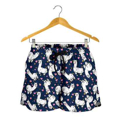 Alpaca Heart Star Design Themed Print Women Shorts-JTAMIGO.COM