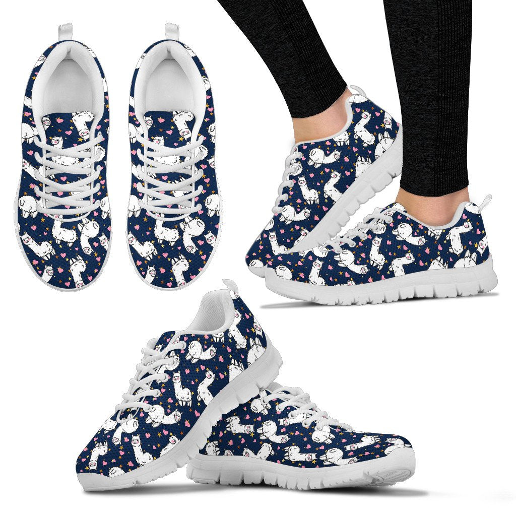 Alpaca Heart Star Design Themed Print Women Sneakers Shoes