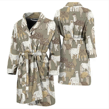 Alpaca Pattern Print Design 01 Men Bathrobe-JORJUNE.COM