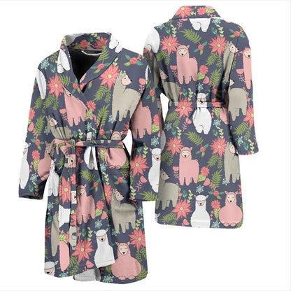 Alpaca Pattern Print Design 03 Men Bathrobe-JORJUNE.COM