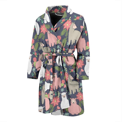 Alpaca Pattern Print Design 03 Men Bathrobe-JORJUNE.COM