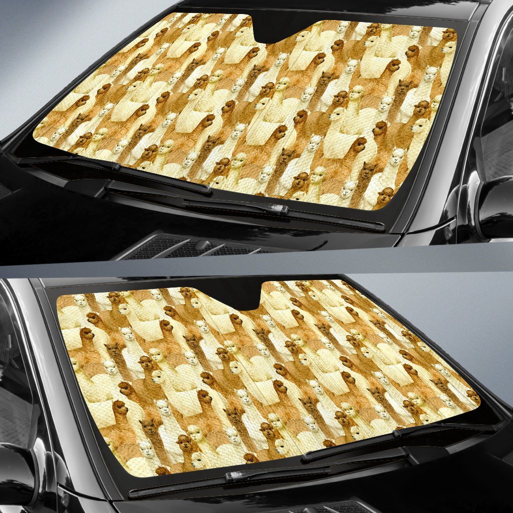 Alpaca Watercolor Design Themed Print Car Sun Shade For Windshield