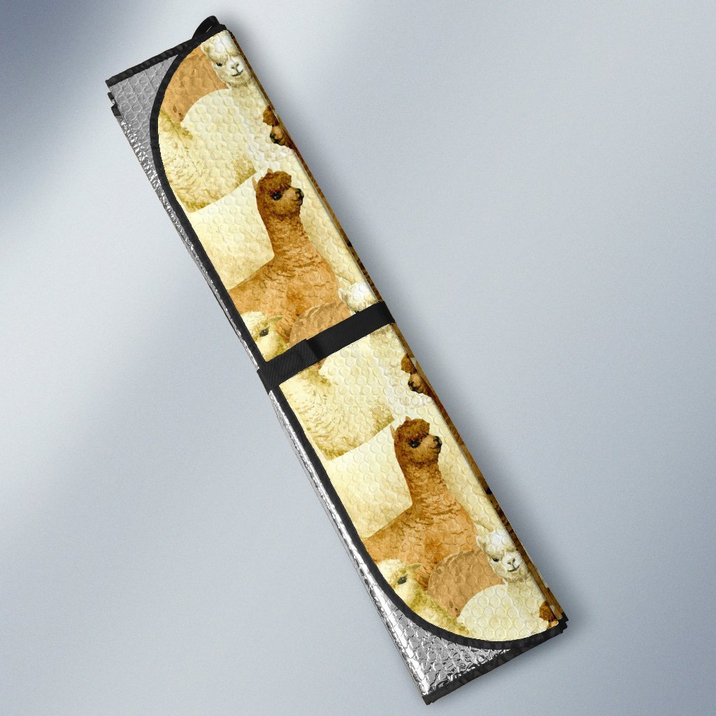 Alpaca Watercolor Design Themed Print Car Sun Shade For Windshield