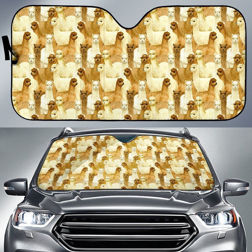 Alpaca Watercolor Design Themed Print Car Sun Shade For Windshield