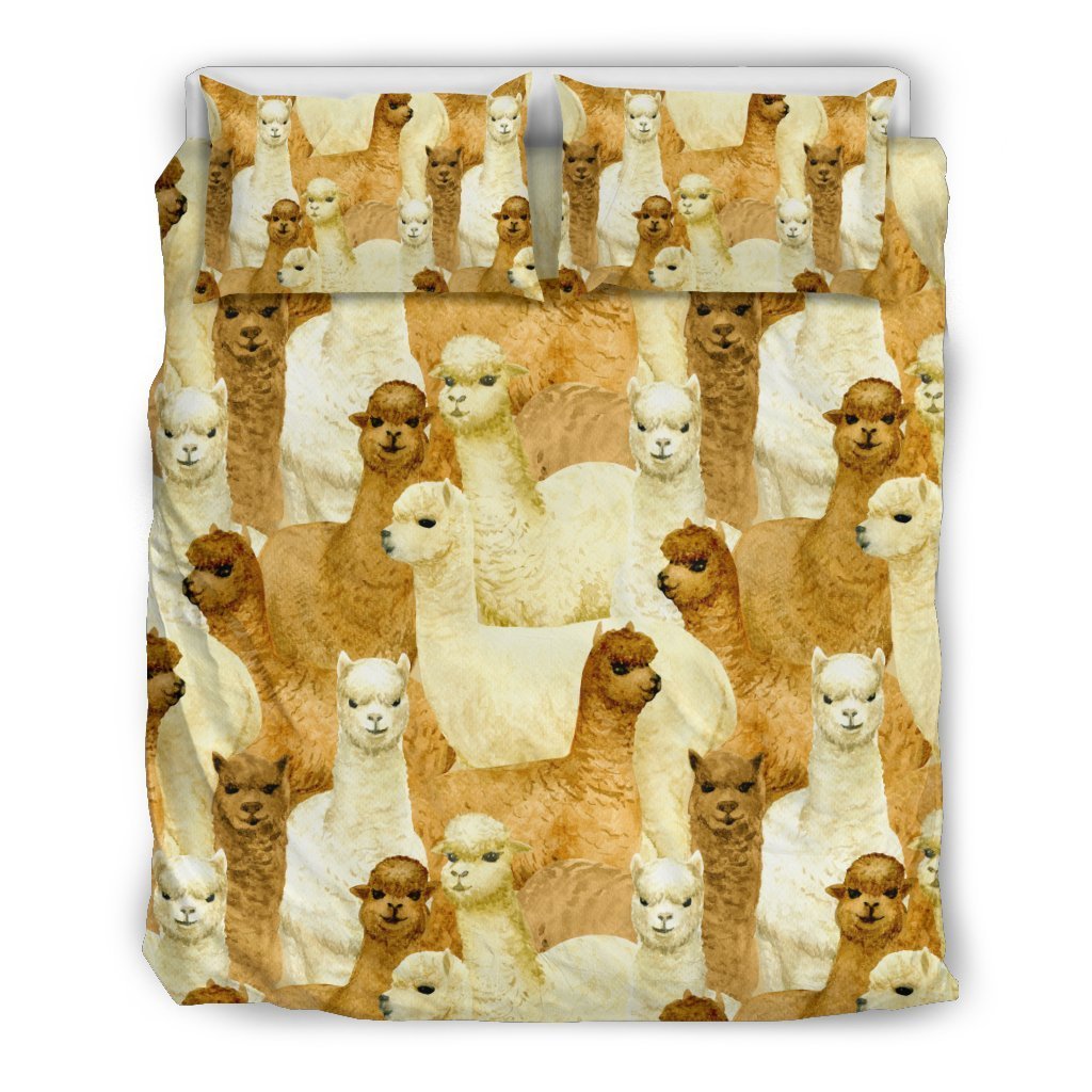 Alpaca Watercolor Design Themed Print Duvet Cover Bedding Set