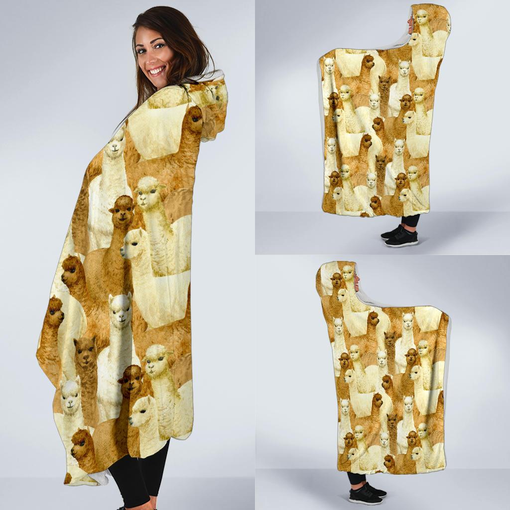 Alpaca Watercolor Design Themed Print Hooded Blanket-JTAMIGO.COM