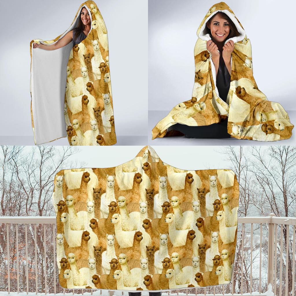 Alpaca Watercolor Design Themed Print Hooded Blanket-JTAMIGO.COM