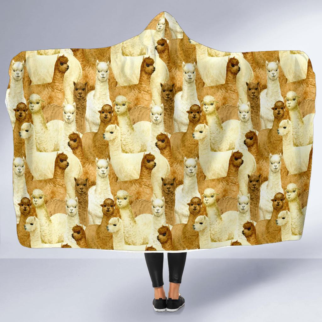 Alpaca Watercolor Design Themed Print Hooded Blanket-JTAMIGO.COM